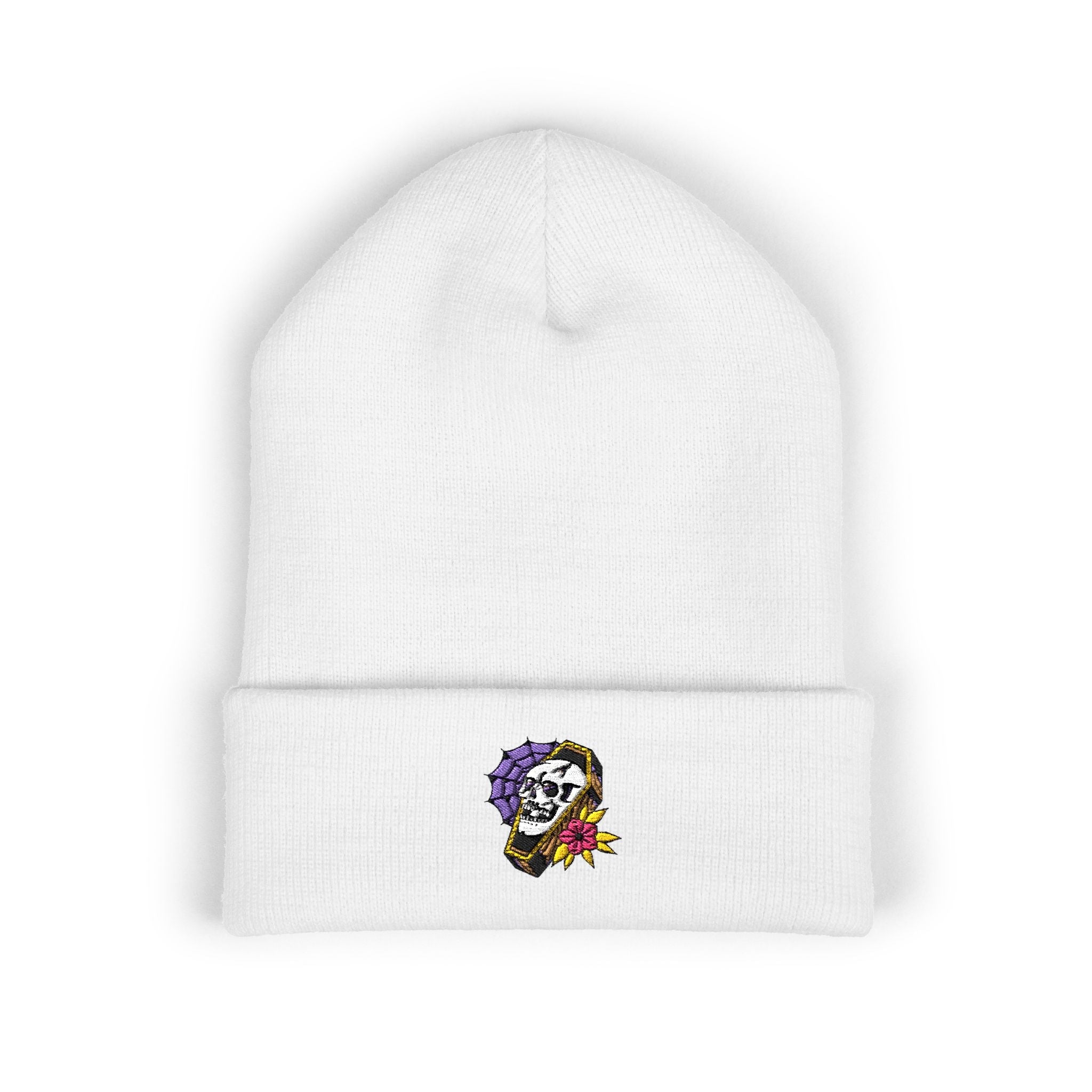 Embroidered Floral Skull Cuffed Beanie