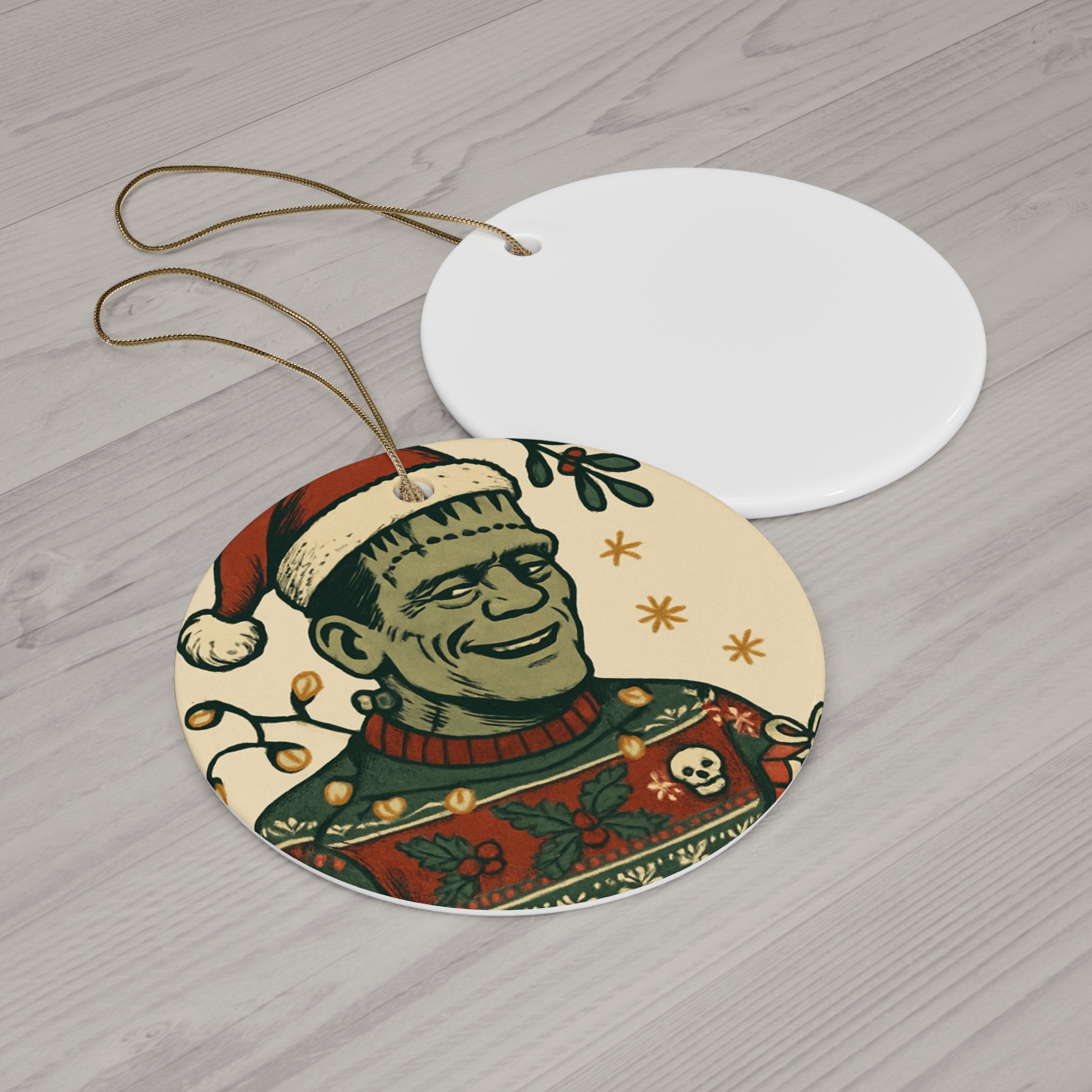 Frankenstein Ugly Christmas Sweater Ceramic Ornament
