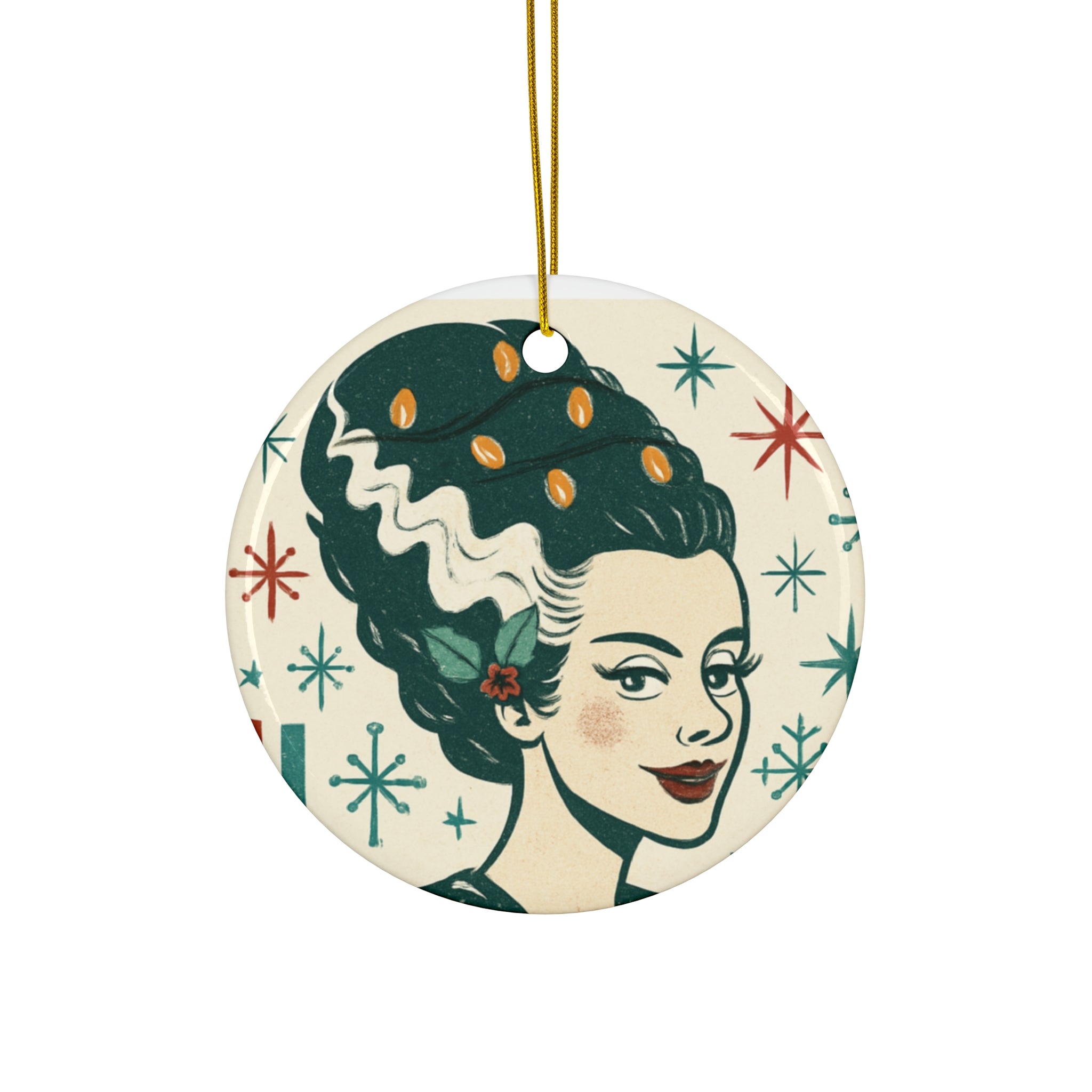 Retro Holiday Ornament — Midcentury Lady Ceramic Christmas Decoration