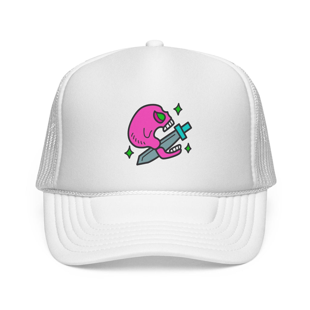 Pink Skull Dagger Trucker Cap — Retro Edgy Mesh Hat for Streetwear & Gifts