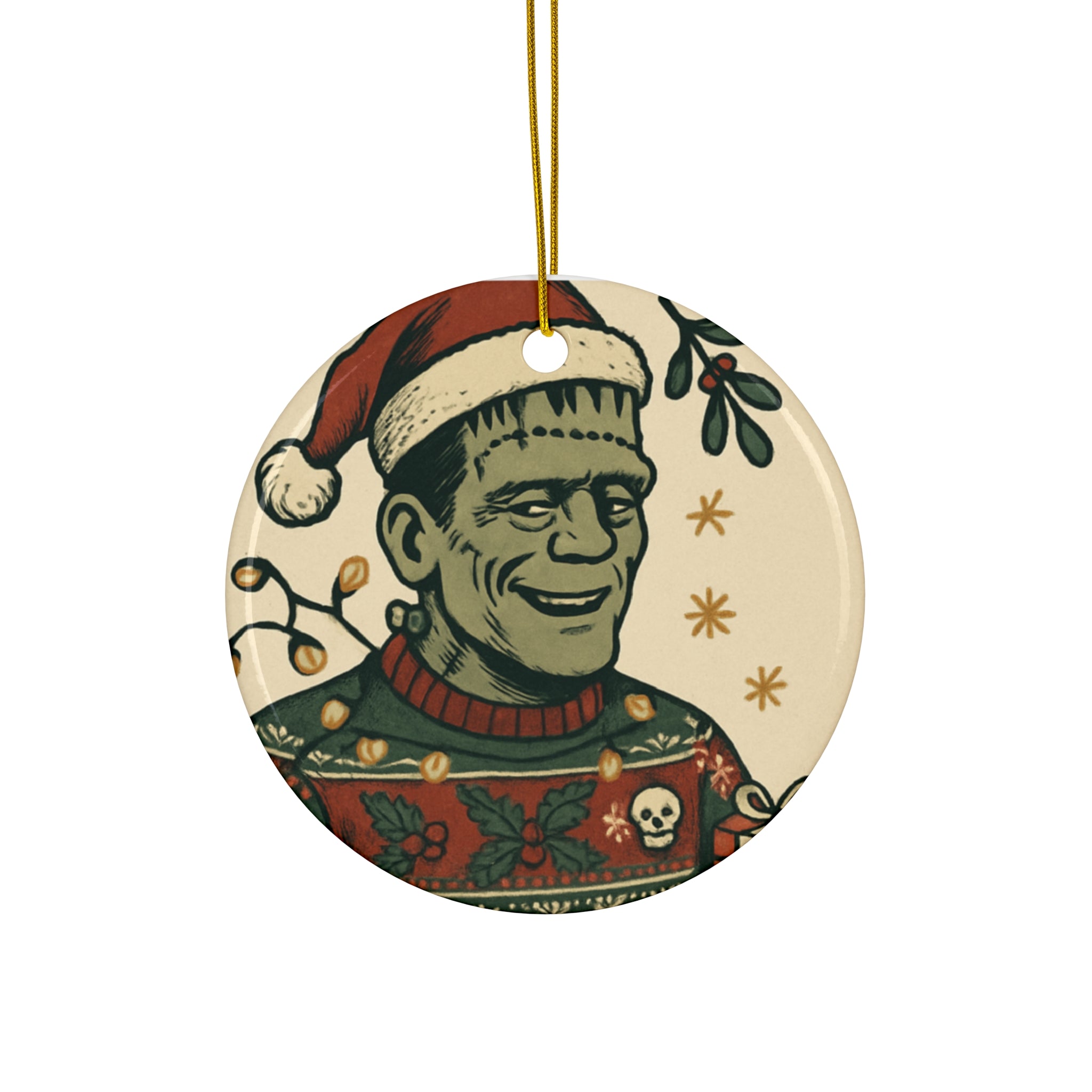 Frankenstein Ugly Christmas Sweater Ceramic Ornament