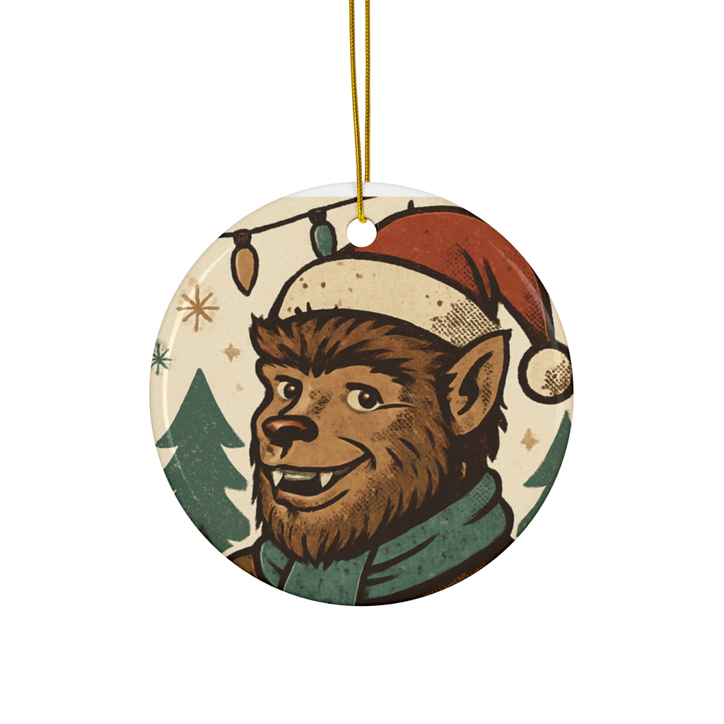 Werewolf Santa Ceramic Ornament — Holiday Animal Christmas Tree Decoration