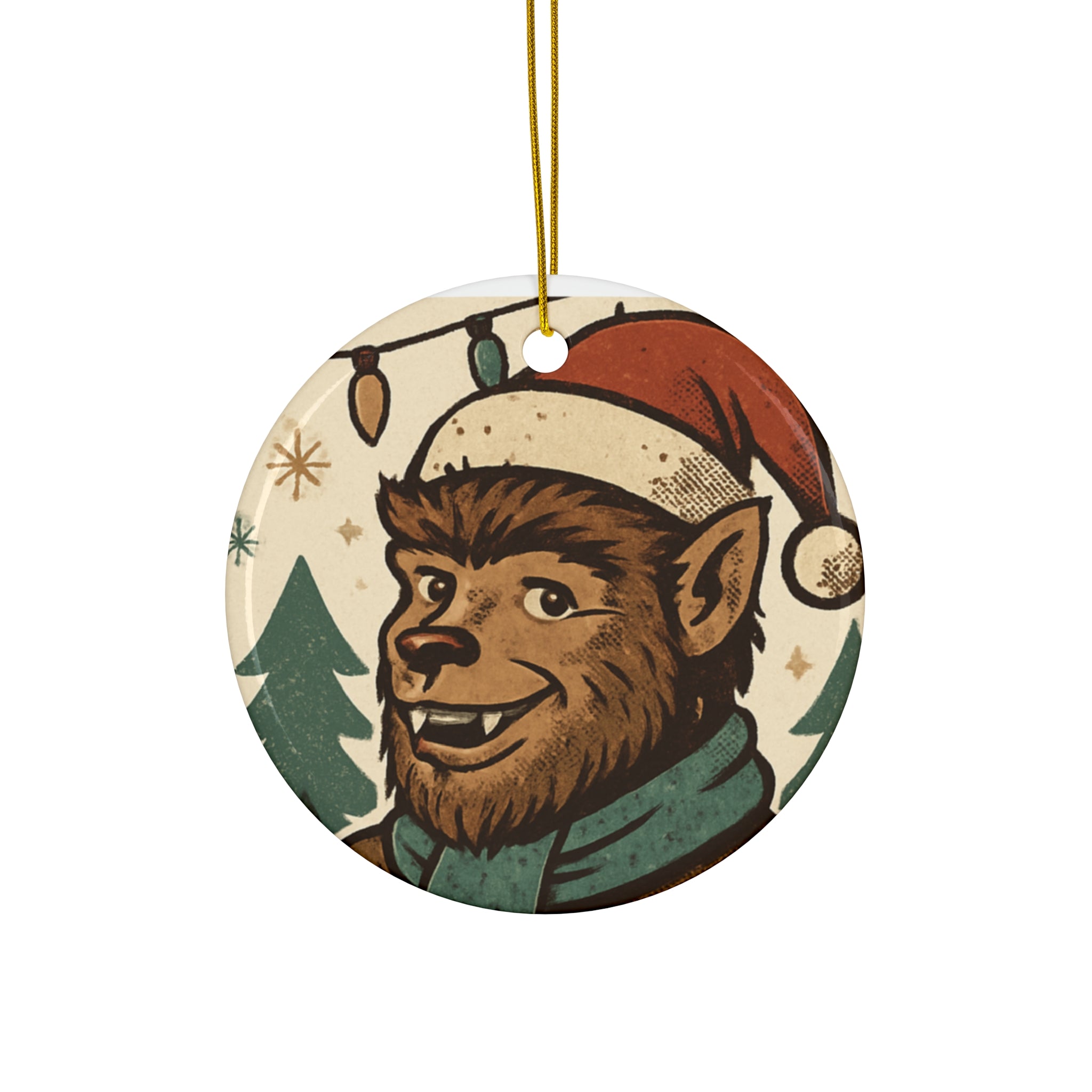 Werewolf Santa Ceramic Ornament — Holiday Animal Christmas Tree Decoration