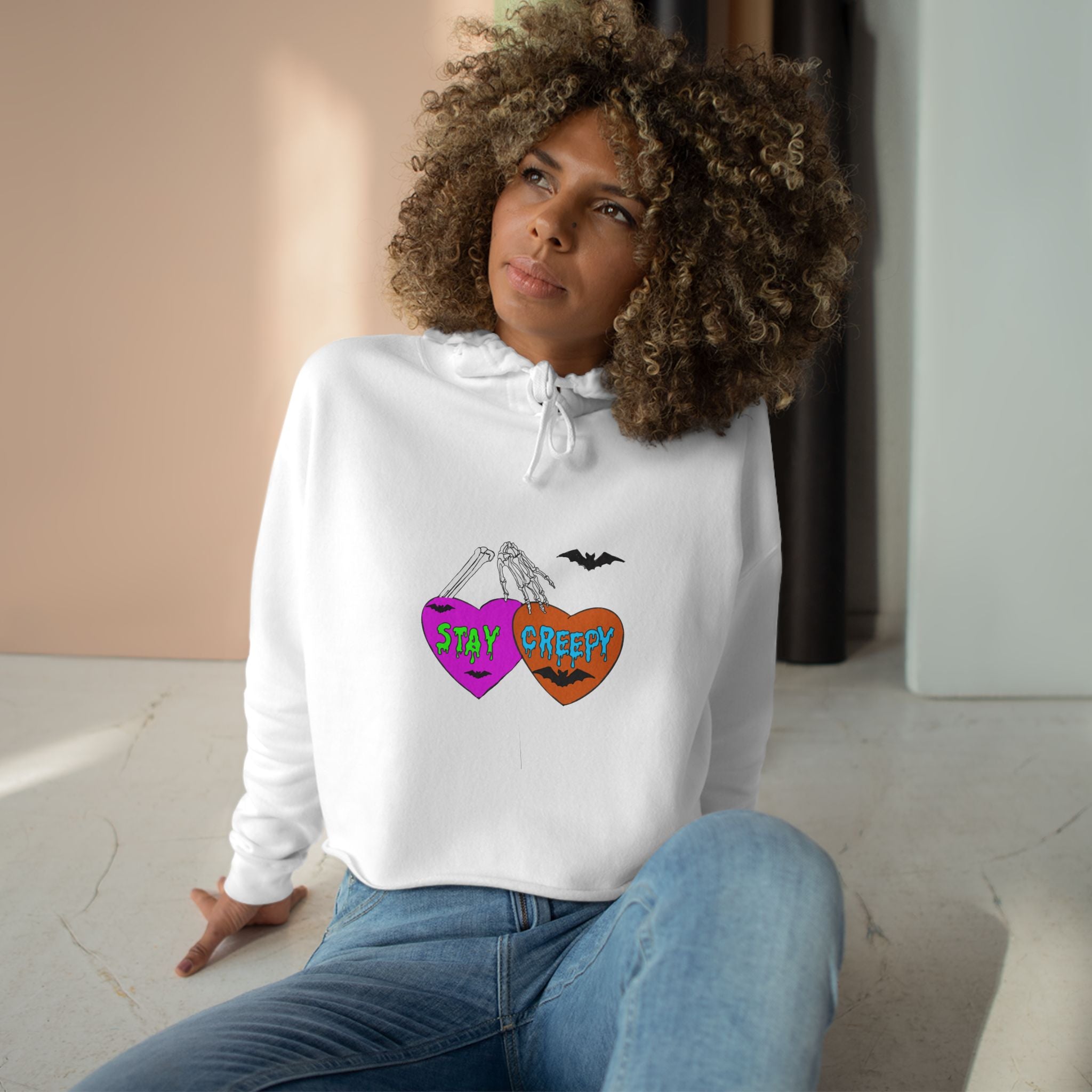 Stay Creepy Heart Crop Hoodie — Cute Spooky Halloween Crop Top
