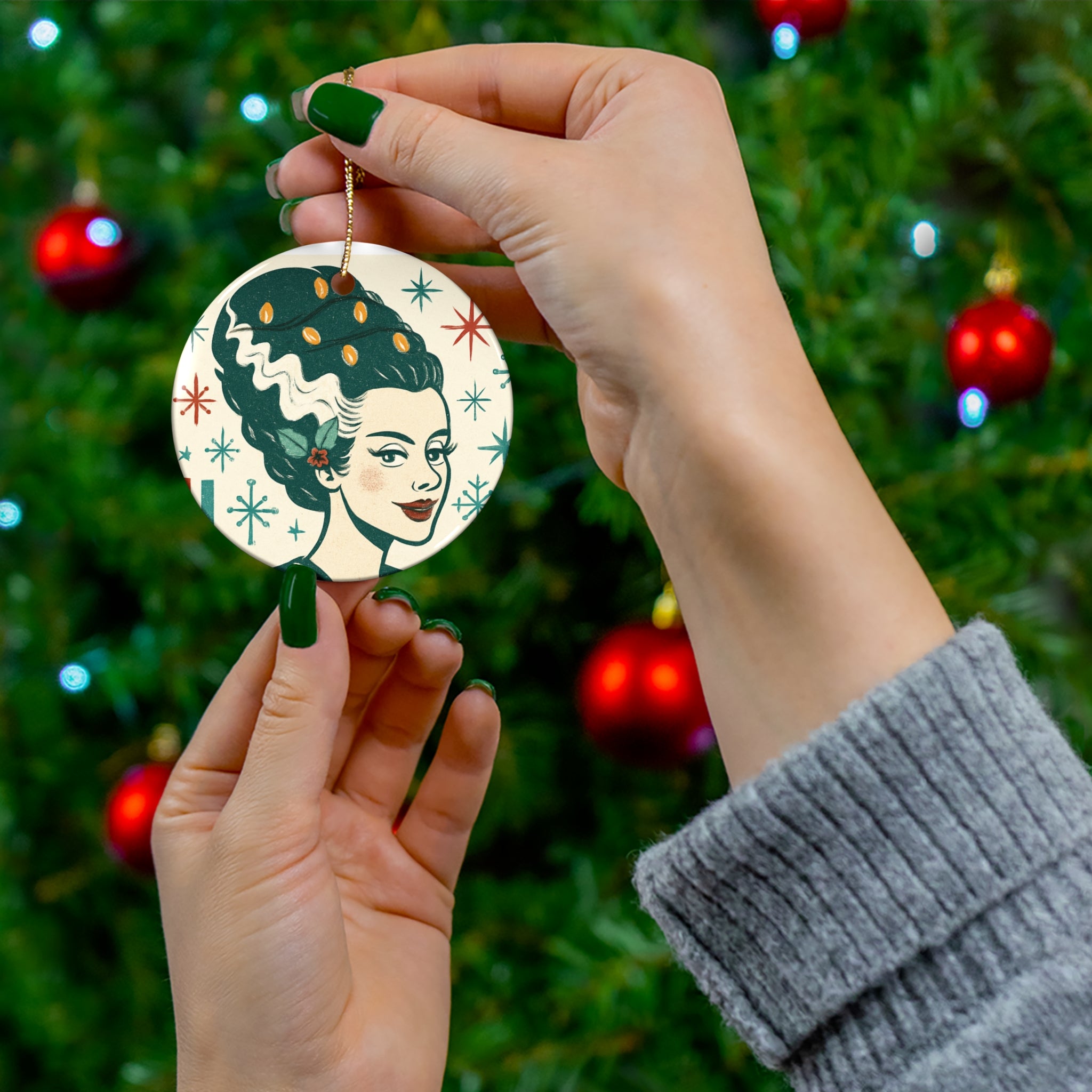Retro Holiday Ornament — Midcentury Lady Ceramic Christmas Decoration