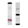 Cheeky Lips Sublimation Socks — Funny Lip Print Crew Socks with "Cheeky" Badge
