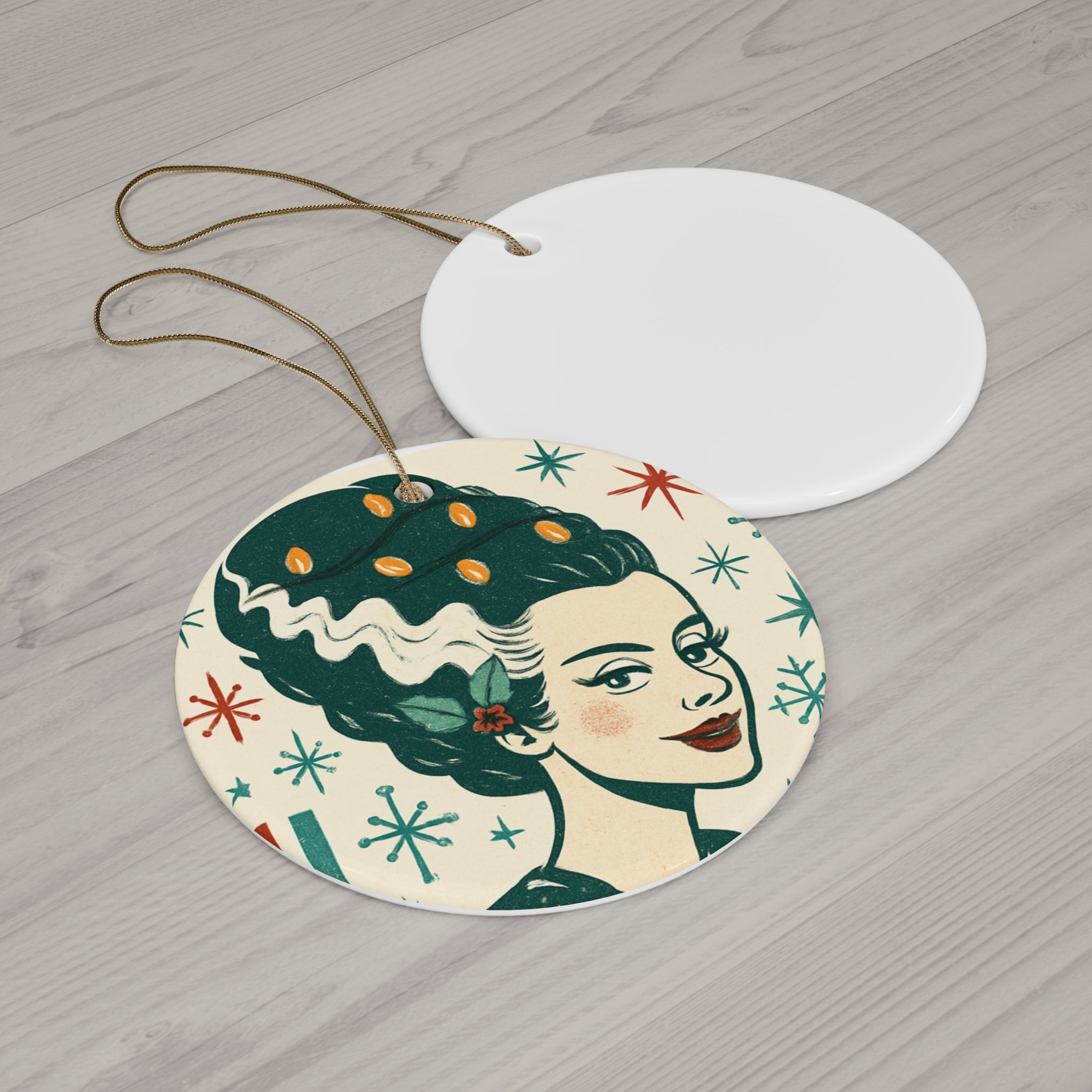 Retro Holiday Ornament — Midcentury Lady Ceramic Christmas Decoration