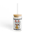 16oz Sipper Glass with Funny Maneki-Neko “I Farted On My Paw And Smelled It” Design