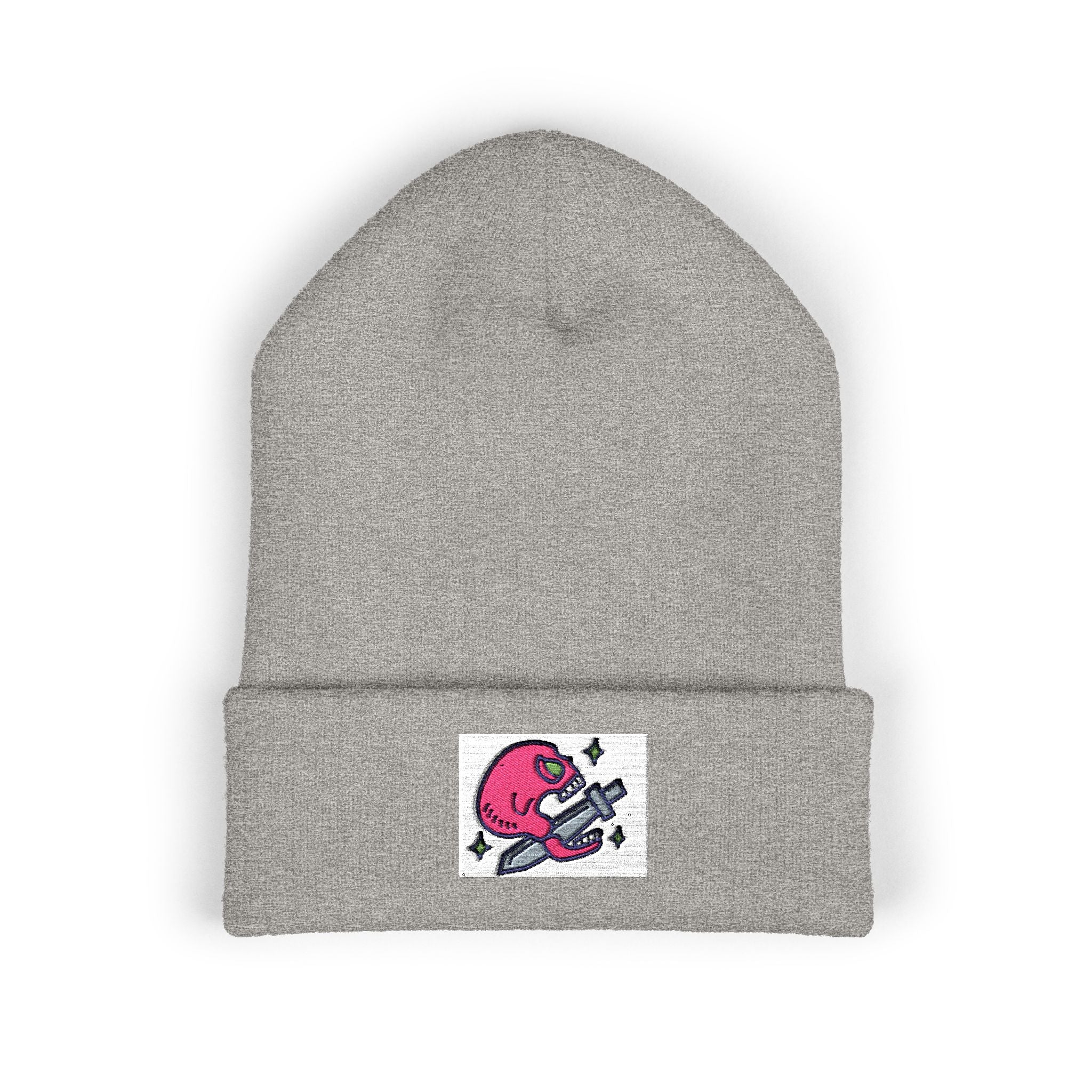 Embroidered Pink Alien Guitar Beanie – Cute Space Music Cuffed Hat