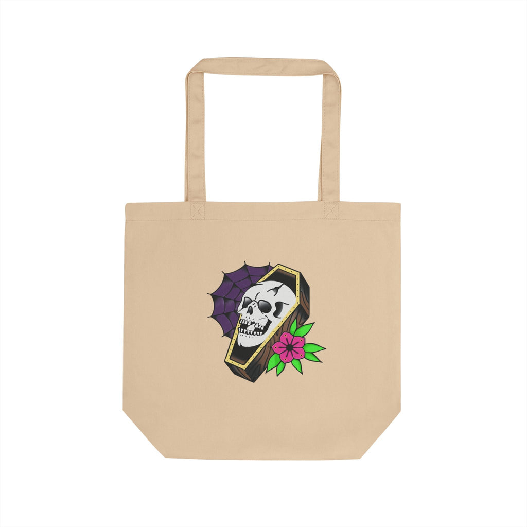 Skull Coffin Eco Tote Bag – Gothic Floral Reusable Shopper