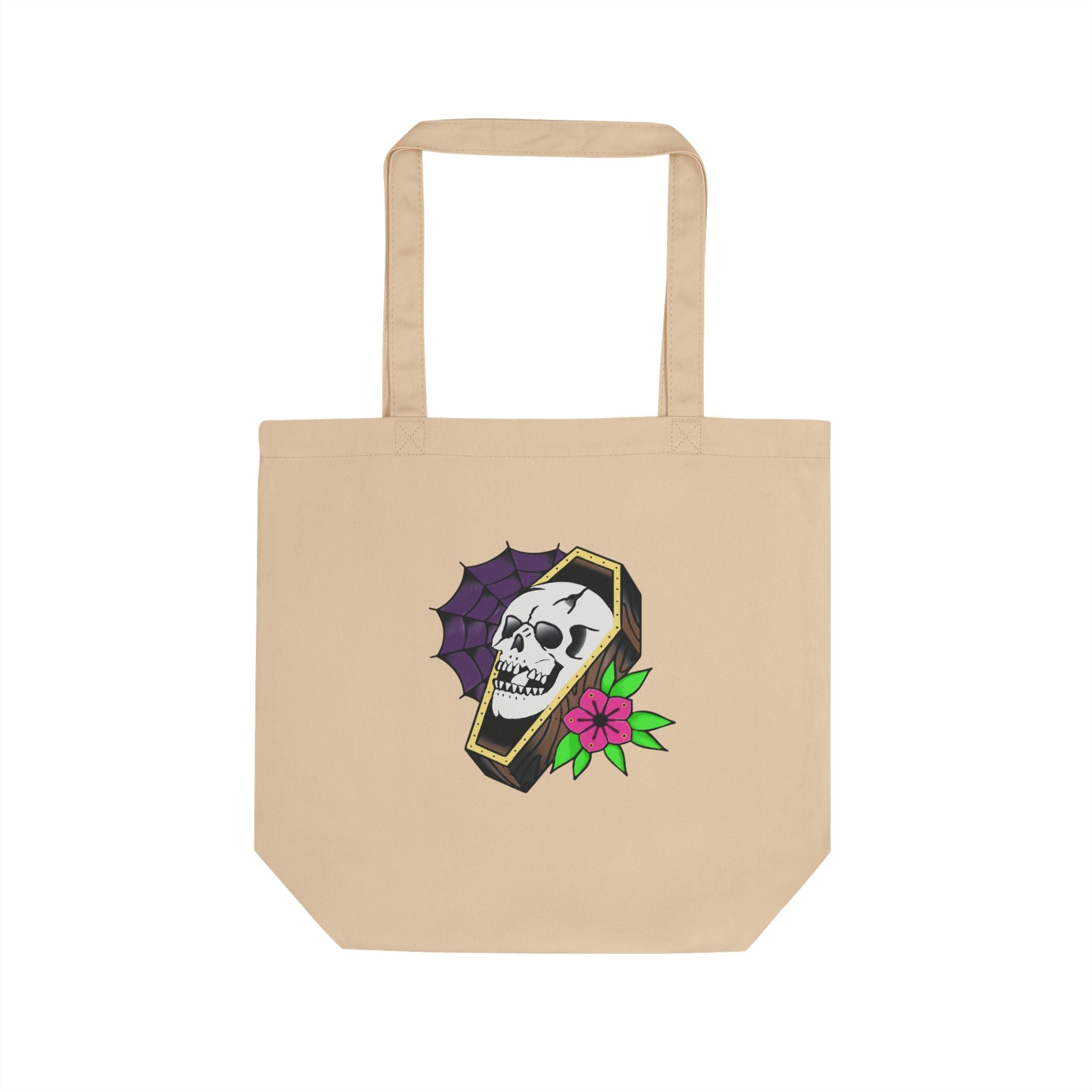 Skull Coffin Eco Tote Bag – Gothic Floral Reusable Shopper