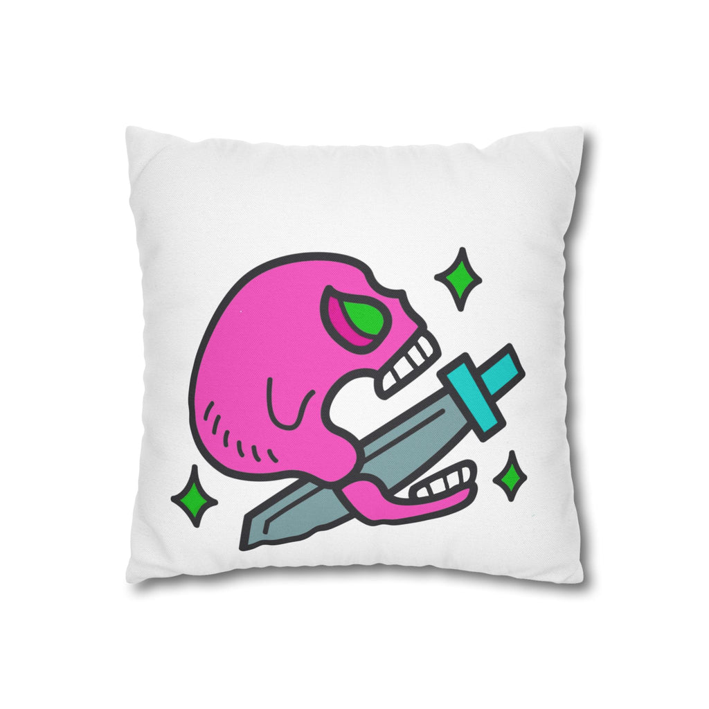 Pink Skull & Dagger Decorative Pillowcase – Neon Goth Accent Cushion Cover