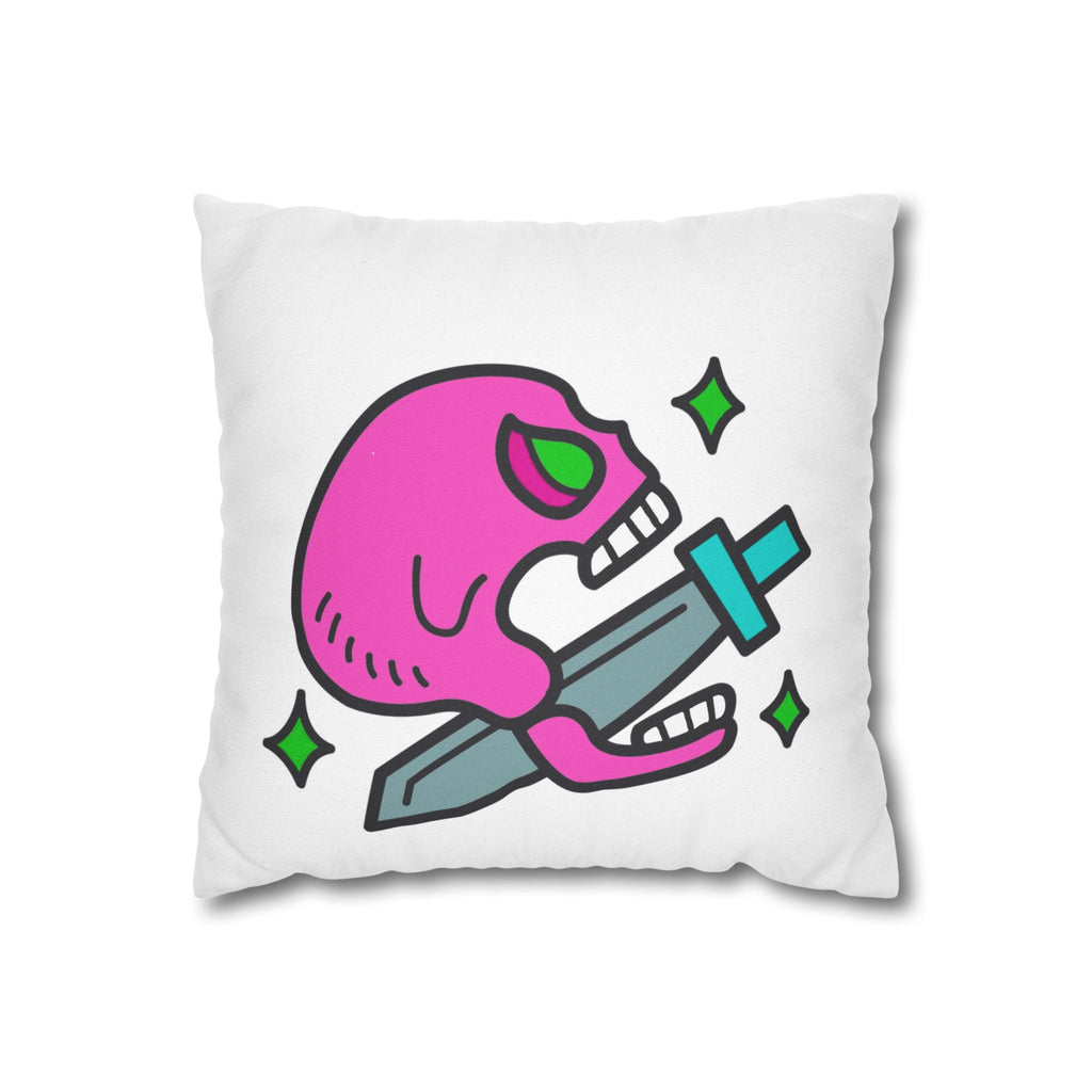 Pink Skull & Dagger Decorative Pillowcase – Neon Goth Accent Cushion Cover