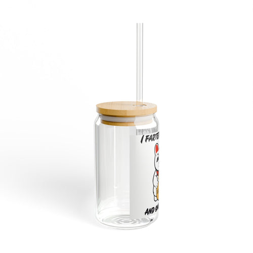 16oz Sipper Glass with Funny Maneki-Neko “I Farted On My Paw And Smelled It” Design
