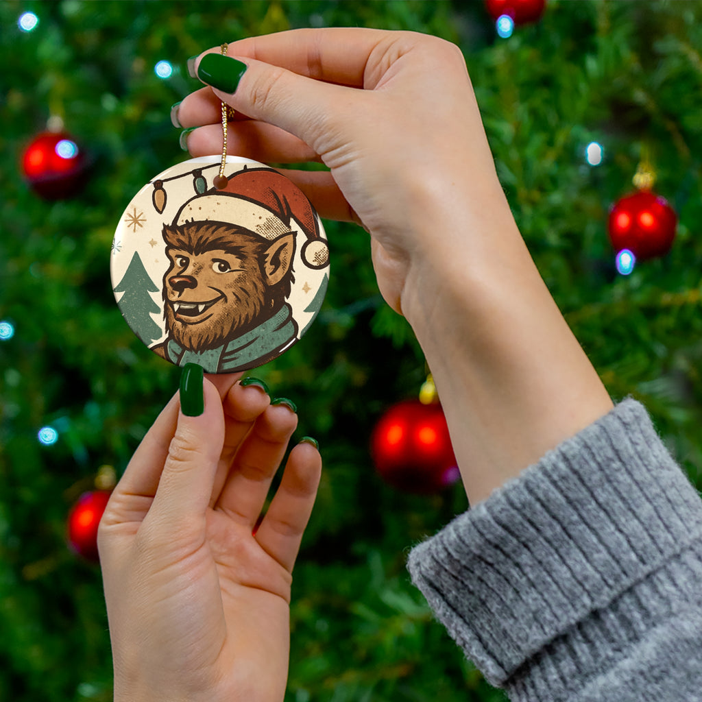 Werewolf Santa Ceramic Ornament — Holiday Animal Christmas Tree Decoration
