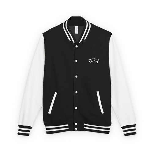 Classic Black & White Letterman Jacket — Minimal Script Logo