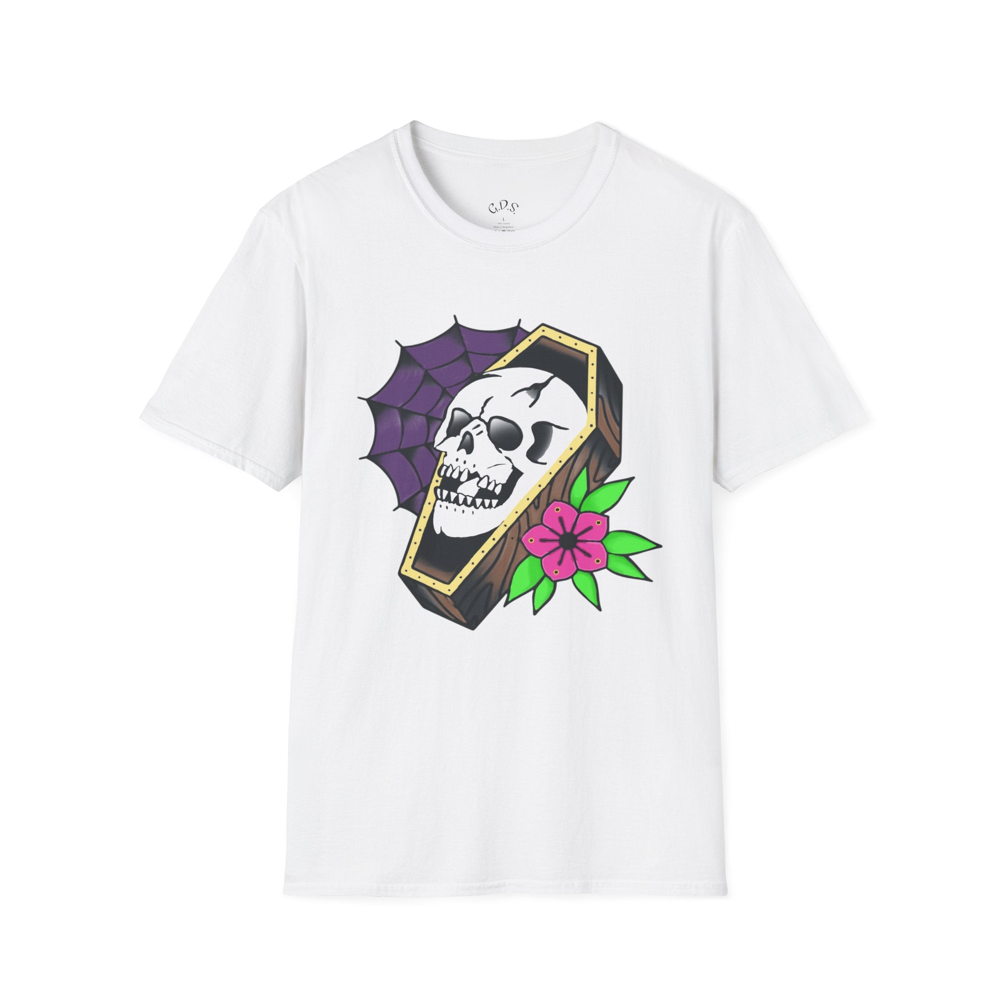 Skull Coffin T-Shirt — Gothic Floral Halloween Tee