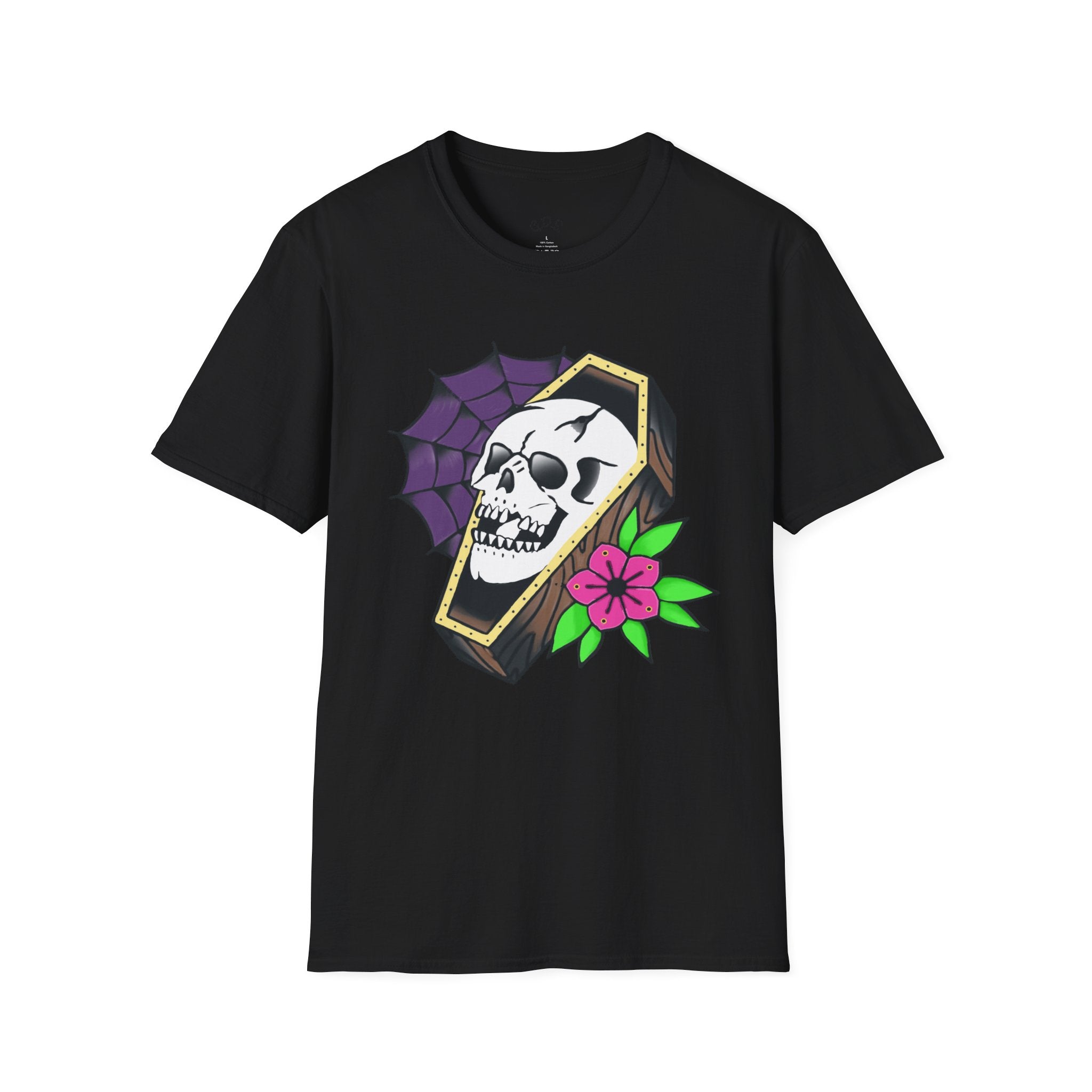 Skull Coffin T-Shirt — Gothic Floral Halloween Tee